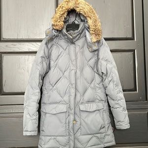 Lands’ End women’s Down winter coat with hood, small, gray, like new, smoke free